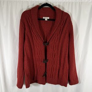 Coldwater Creek Cardigan Women's Large 14 Red Wool Blend Cable Knit